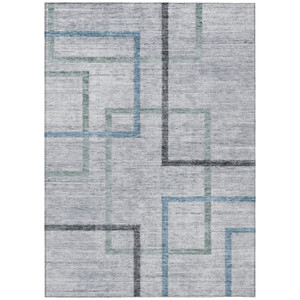9' X 12' Gray Charcoal And Blue Geometric Washable Indoor Outdoor Area Rug