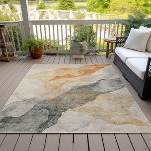 8' X 10' Orange And Gray Abstract Washable Indoor Outdoor Area Rug