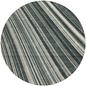 8' Black Gray And Ivory Round Striped Washable Indoor Outdoor Area Rug - 880016594430