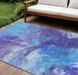 10' X 14' Purple And Navy Blue Abstract Washable Indoor Outdoor Area Rug