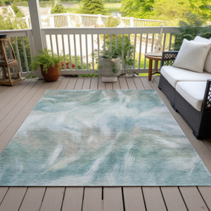 8' X 10' Sky Blue And Ivory Abstract Washable Indoor Outdoor Area Rug - Sky Blue, Ivory