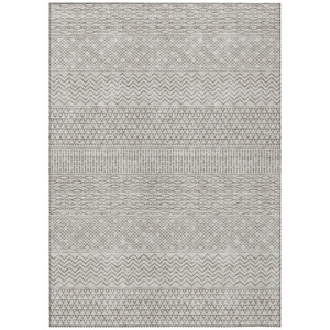 10' X 14' Beige And Ivory Chevron Washable Indoor Outdoor Area Rug