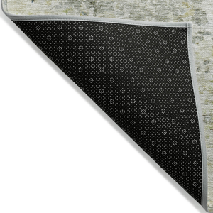 8' Sage Charcoal And Ivory Round Abstract Washable Indoor Outdoor Area Rug