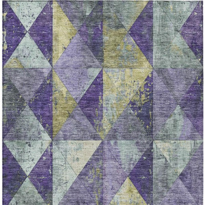 9' X 12' Eggplant And Gold Geometric Washable Indoor Outdoor Area Rug
