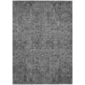 8' X 10' Charcoal And Silver Floral Washable Indoor Outdoor Area Rug
