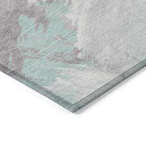 8' Blue Teal Blue And Gray Round Abstract Washable Indoor Outdoor Area Rug