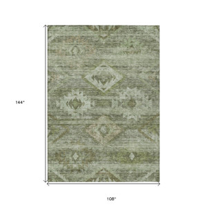 9' X 12' Olive Green And Fern Green Southwestern Washable Indoor Outdoor Area Rug - Olive Green, Fern Green