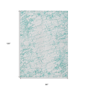 8' X 10' Teal Blue And Ivory Abstract Washable Indoor Outdoor Area Rug