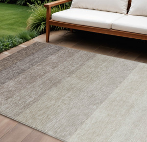 9' X 12' Brown And Ivory Ombre Washable Indoor Outdoor Area Rug