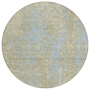 8' Beige And Blue Round Abstract Washable Indoor Outdoor Area Rug