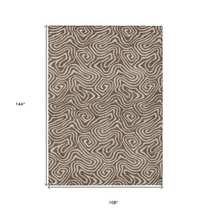 9' X 12' Brown And Beige Abstract Washable Indoor Outdoor Area Rug - 880016537963