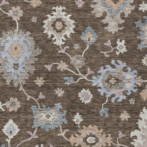 10' X 14' Chocolate Beige And Blue Floral Washable Indoor Outdoor Area Rug - 880016390681
