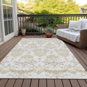 8' X 10' Ivory Beige And Taupe Oriental Washable Indoor Outdoor Area Rug - 608219146849
