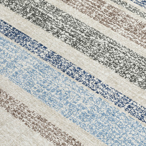 8' X 10' Navy Blue And Beige Striped Washable Indoor Outdoor Area Rug