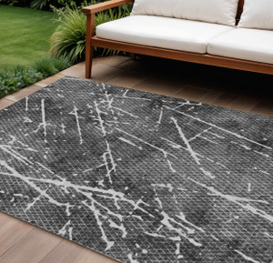 8' X 10' Charcoal Ivory And Gray Abstract Washable Indoor Outdoor Area Rug