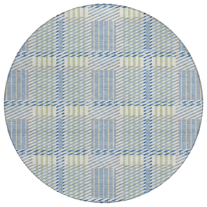 8' Denim Blue Green And Ivory Round Plaid Washable Indoor Outdoor Area Rug