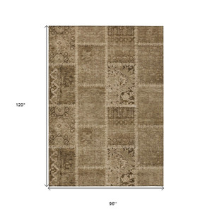 8' X 10' Brown And Beige Patchwork Washable Indoor Outdoor Area Rug