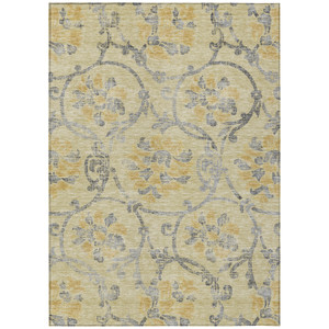 10' X 14' Gold Gray And Charcoal Floral Washable Indoor Outdoor Area Rug