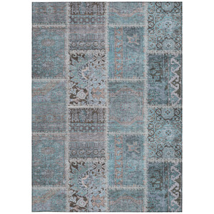 10' X 14' Teal Blue Aqua And Beige Patchwork Washable Indoor Outdoor Area Rug
