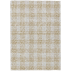 10' X 14' Beige And Gray Plaid Washable Indoor Outdoor Area Rug