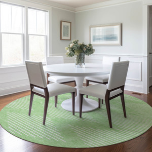 8' Mint Green And Ivory Round Geometric Washable Indoor Outdoor Area Rug Transitional Style - Mint Green, Ivory Color