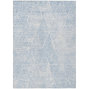 8' X 10' Denim Blue Ivory And Gray Geometric Washable Indoor Outdoor Area Rug