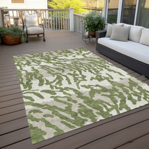 8' X 10' Green Gray And Ivory Animal Print Washable Indoor Outdoor Area Rug