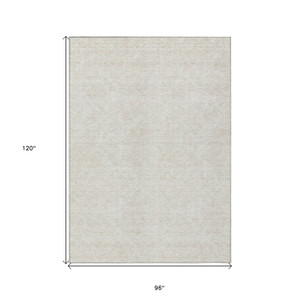 8' X 10' Ivory And Beige Floral Washable Indoor Outdoor Area Rug - Ivory, Beige