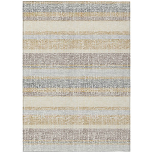 10' X 14' Gold And Silver Striped Washable Indoor Outdoor Area Rug
