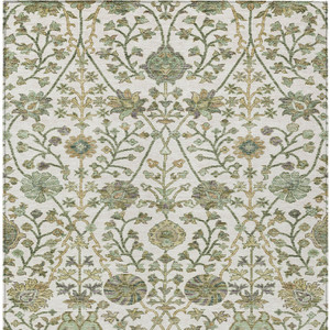 9' X 12' Ivory Green And Brown Floral Washable Indoor Outdoor Area Rug