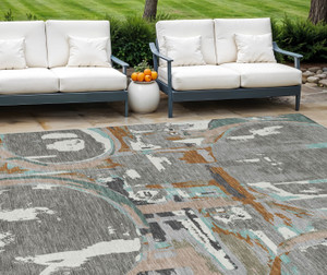 8' X 10' Gray Copper And Mint Green Geometric Washable Indoor Outdoor Area Rug