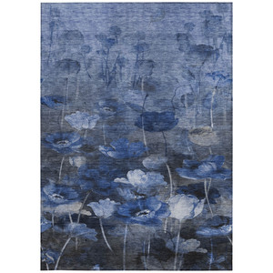 8' X 10' Navy Blue And Denim Blue Floral Washable Indoor Outdoor Area Rug