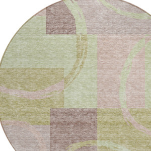 8' Blush And Mint Green Round Abstract Washable Indoor Outdoor Area Rug