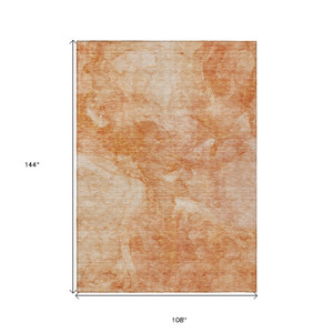 9' X 12' Salmon Peach And Ivory Nautical Washable Indoor Outdoor Area Rug