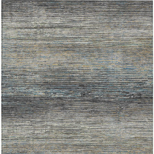 9' X 12' Granite Gray Striped Washable Indoor Outdoor Area Rug