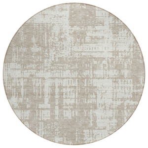 8' Taupe And Ivory Round Abstract Washable Indoor Outdoor Area Rug - 608219205690
