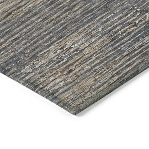 9' X 12' Pewter Striped Washable Indoor Outdoor Area Rug - Pewter