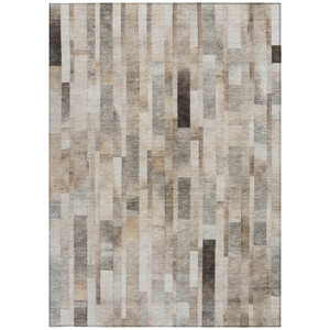 9' X 12' Taupe And Gray Striped Washable Indoor Outdoor Area Rug