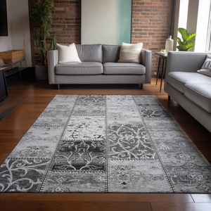 8' X 10' Gray Patchwork Washable Non Skid Indoor Outdoor Area Rug