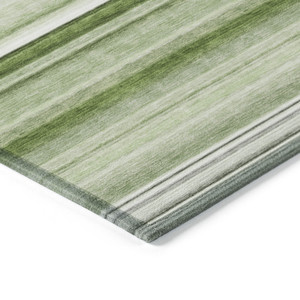 8' X 10' Artichoke Green Striped Washable Indoor Outdoor Area Rug