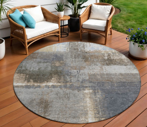 8' Khaki And Brown Round Abstract Washable Indoor Outdoor Area Rug - 880016865899