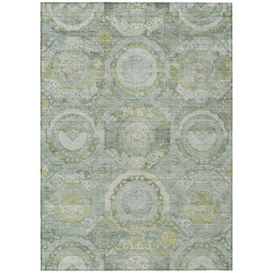 10' X 14' Sage And Gold Medallion Washable Indoor Outdoor Area Rug