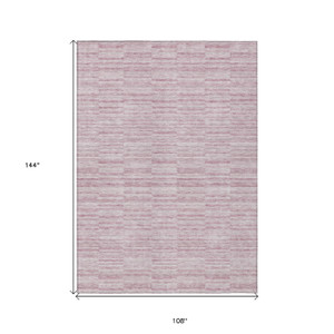 9' X 12' Blush Pink And Beige Striped Washable Indoor Outdoor Area Rug