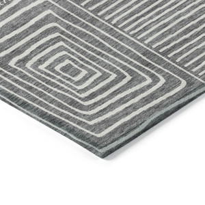 8' X 10' Charcoal And Ivory Geometric Washable Indoor Outdoor Area Rug - Charcoal, Ivory