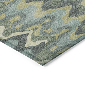 10' X 14' Sage And Artichoke Green Abstract Washable Indoor Outdoor Area Rug
