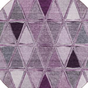 8' Merlot Purple And Lavender Round Geometric Washable Indoor Outdoor Area Rug