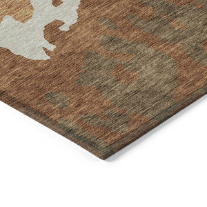 8' X 10' Orange And Brown Abstract Washable Indoor Outdoor Area Rug