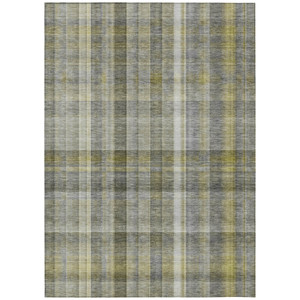 10' X 14' Gray Plaid Washable Non Skid Indoor Outdoor Area Rug