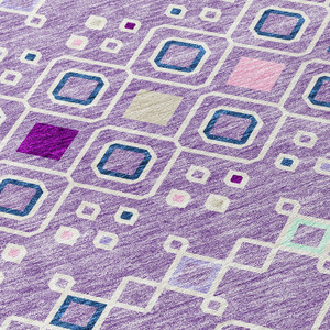 8' X 10' Lavender Ivory And Blue Geometric Washable Indoor Outdoor Area Rug