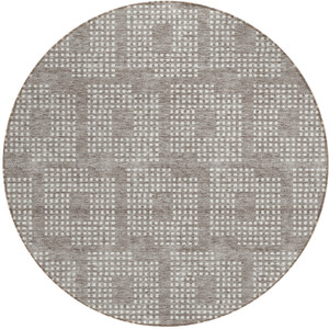 8' Taupe And Ivory Round Geometric Washable Indoor Outdoor Area Rug - 608219311827